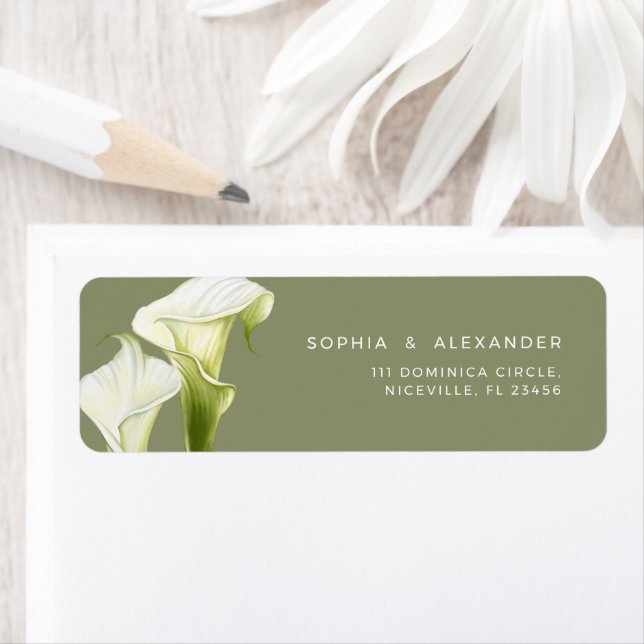 Étiquette d'adresse de retour Mariage lis calla. (En situation)