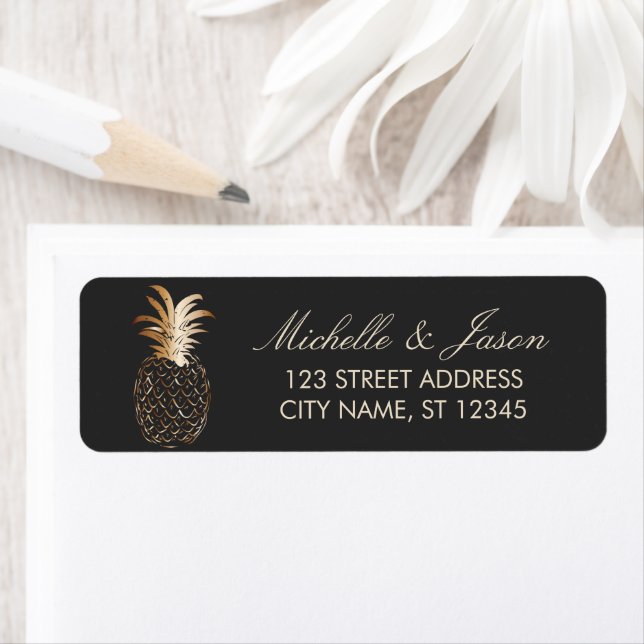 Étiquette d'adresse de retour Mariage Luxe Ananas  (En situation)