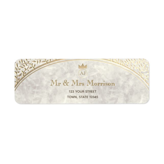 Étiquette d'adresse de retour Mariage Marbre Doré (Devant)