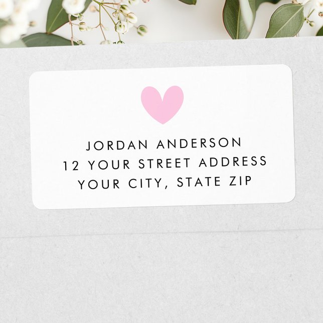 Étiquette d'adresse de retour minimaliste moderne  (Pink heart modern minimal return address label)