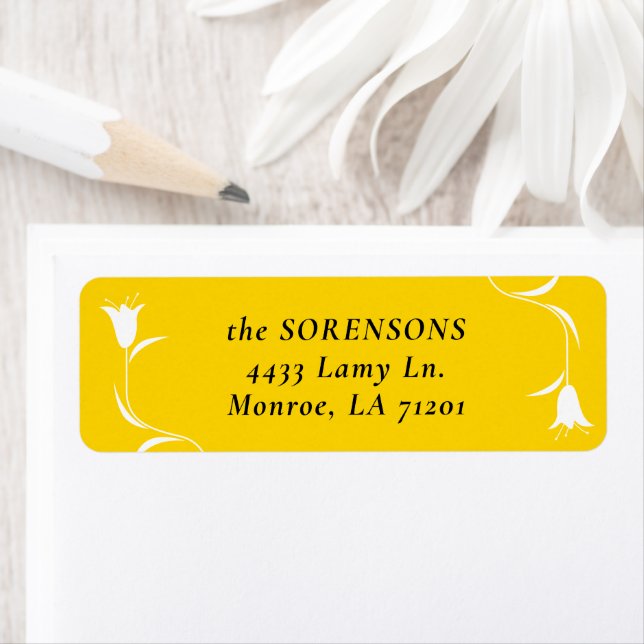Étiquette d'adresse de retour MOD YELLOW TULIP WED (En situation)