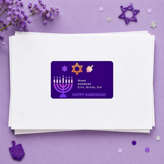 Étiquette d'adresse de retour moderne de Hanukkah  (Créateur téléchargé)