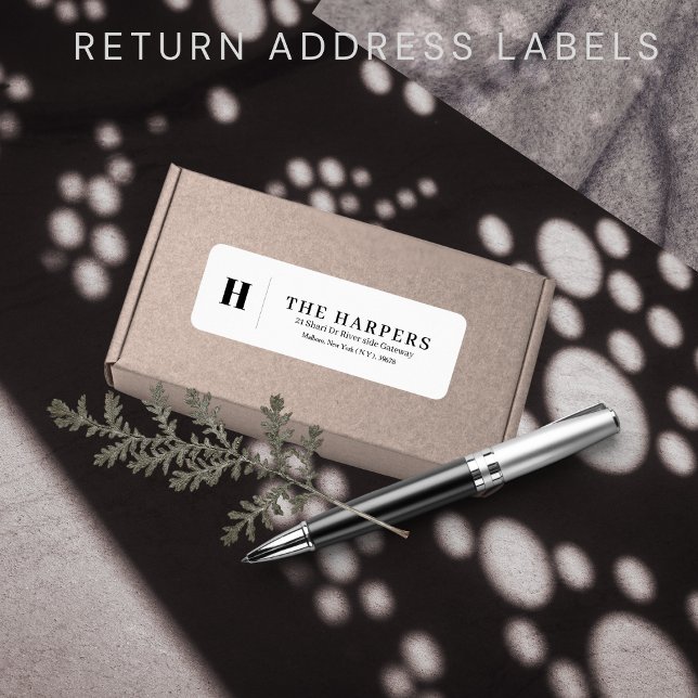 Étiquette d'adresse de retour moderne noir blanc c (Créateur téléchargé)