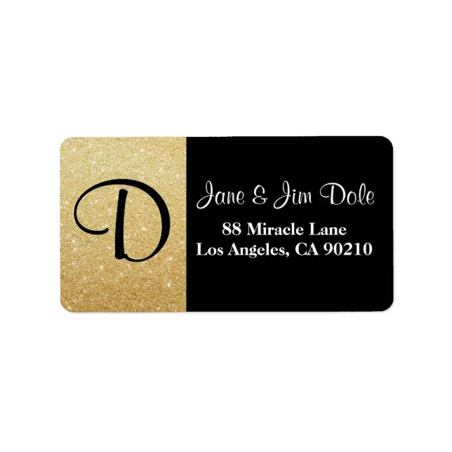 Étiquette d'adresse de retour Monogram Gold et Bla (Devant)