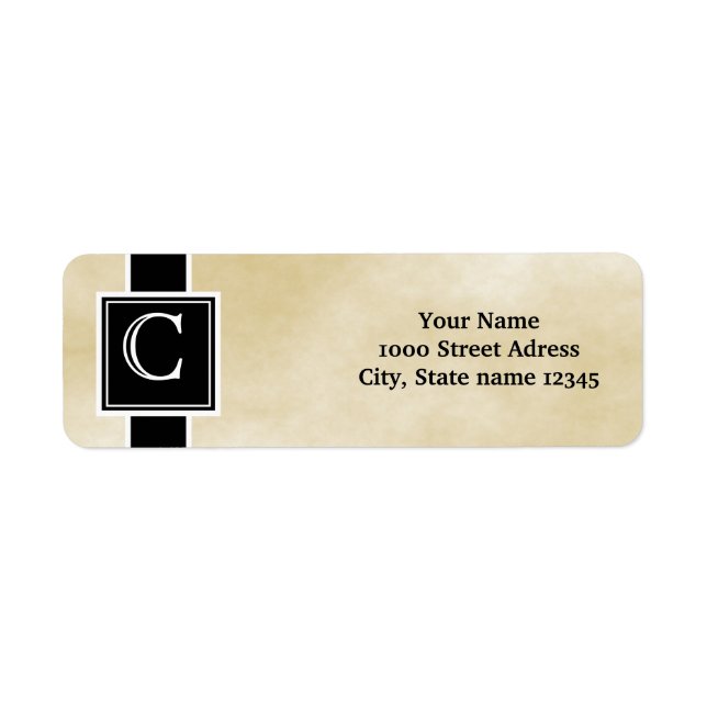 Étiquette d'adresse de retour Monogramme blanc et  (Devant)