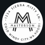 Étiquette d'adresse de retour Monogramme BW Art Dé<br><div class="desc">Customisez avec votre Monogram. Étiquette d'adresse de retour circulaire noire et blanche. Tout le texte est personnalisable. Veuillez me contacter pour toute question ou demande spéciale. Blanc Inverse sur noir disponible S'il vous plaît contactez-moi pour des couleurs personnalisées.</div>