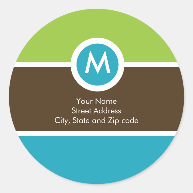 Étiquette d'adresse de retour Monogramme - Vert/Bl (Devant)