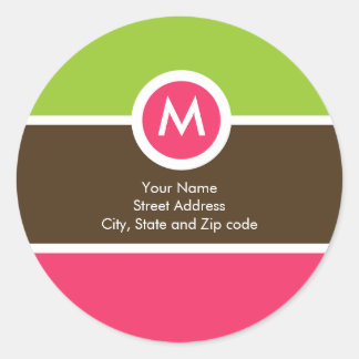 Étiquette d'adresse de retour Monogramme - Vert/Ro