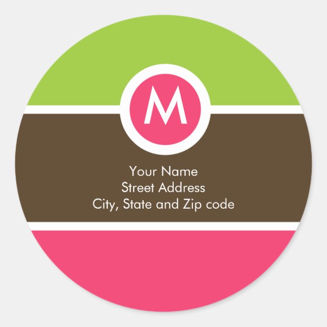 Étiquette d'adresse de retour Monogramme - Vert/Ro (Devant)