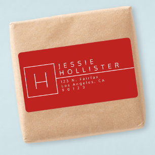 Étiquette d'adresse de retour monogrammée rouge et