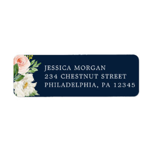 Étiquette d'adresse de retour Navy Blue Gold Blush