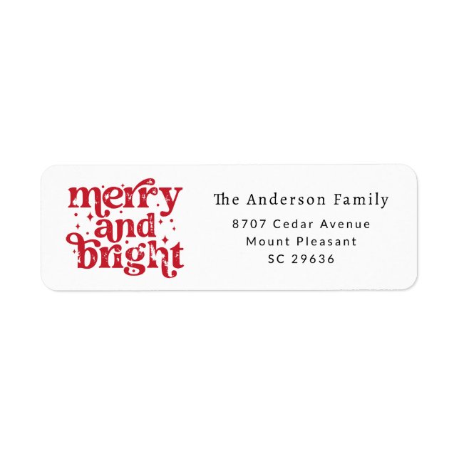 Étiquette d'adresse de retour Noël Merry & Bright (Devant)