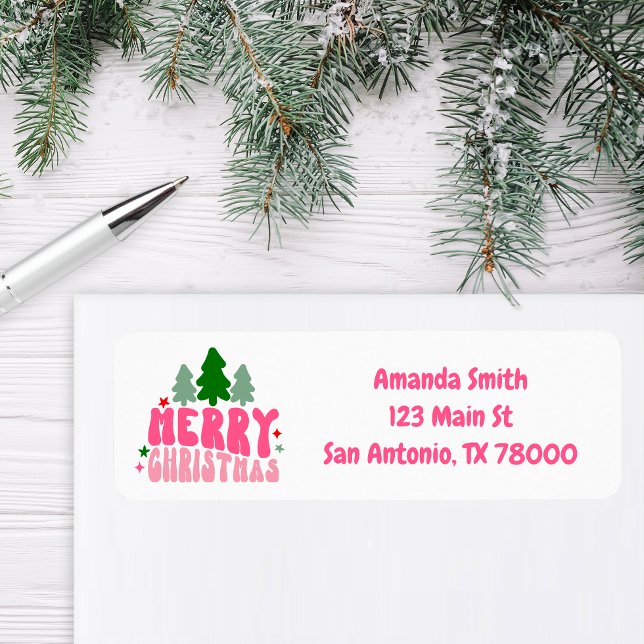 Étiquette d'adresse de retour Noël Rétro Rose (Retro Christmas Address Sticker)