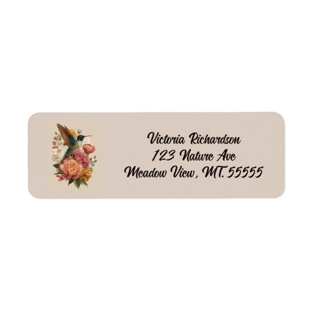 Étiquette d'adresse de retour Oiseau-Mouche Floral (Devant)