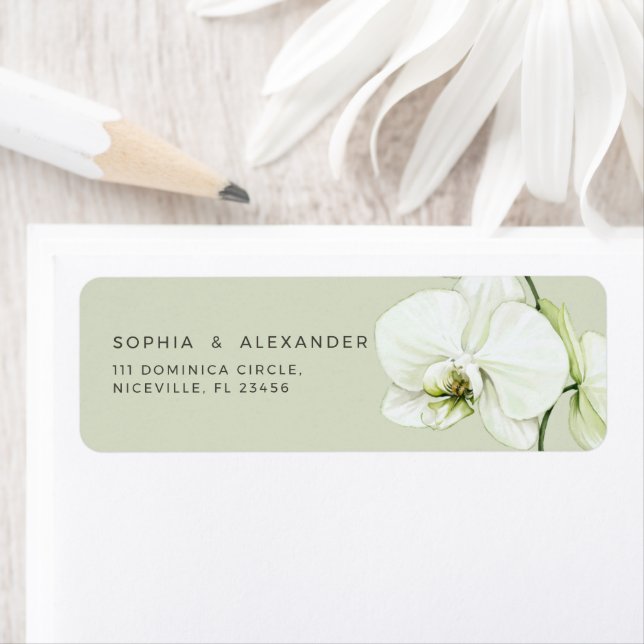 Étiquette d'adresse de retour Orchidée Mariage. (En situation)