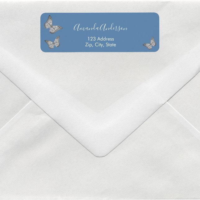 Étiquette d'adresse de retour papillon bleu poussi (Créateur téléchargé)