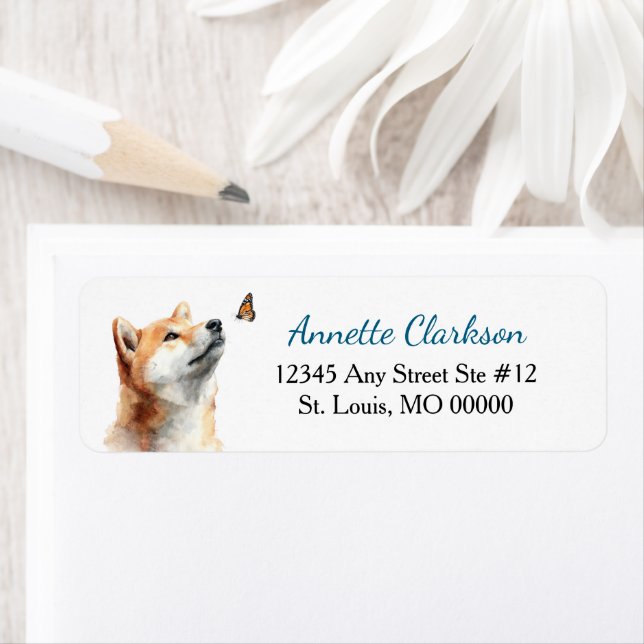 Étiquette d'adresse de retour Papillon Chien Shiba (En situation)