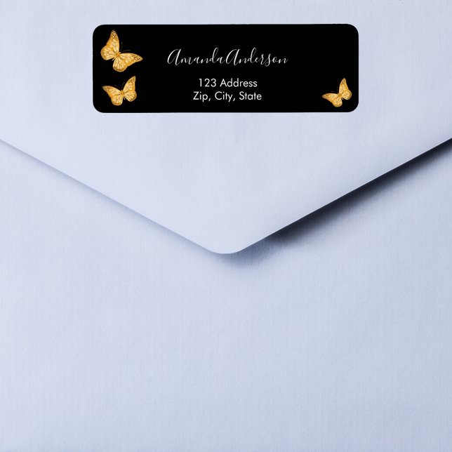 Étiquette d'adresse de retour papillon noir or (Créateur téléchargé)