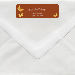 Étiquette d'adresse de retour papillon orange brûl