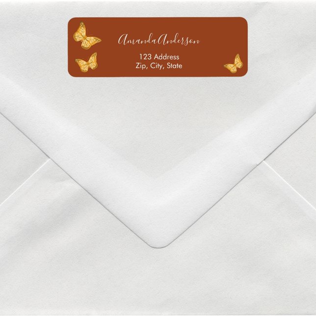 Étiquette d'adresse de retour papillon orange brûl (Créateur téléchargé)
