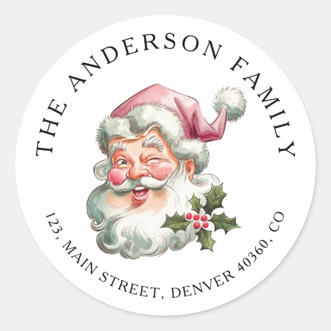 Étiquette d'adresse de retour Père Noël rose Noël (Devant)
