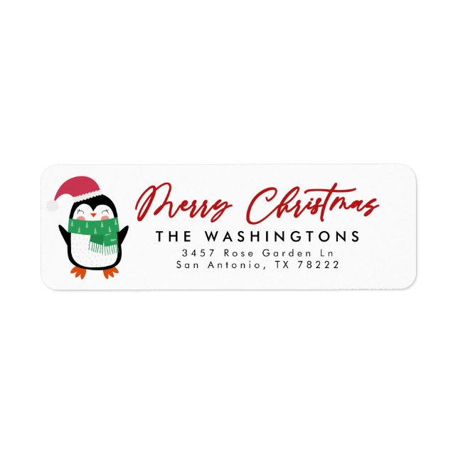 Étiquette d'adresse de retour Pingouin Joyeux Noël (Devant)