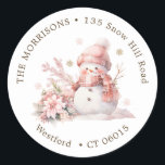 Étiquette d'adresse de retour Pink Christmas Snowm<br><div class="desc">Petite fille de neige rose et poinsettia adresse de retour. Vous pouvez modifier le texte en fonction de vos besoins</div>