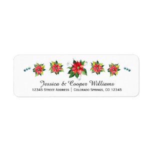 Étiquette d'adresse de retour - Poinsettia aquarel
