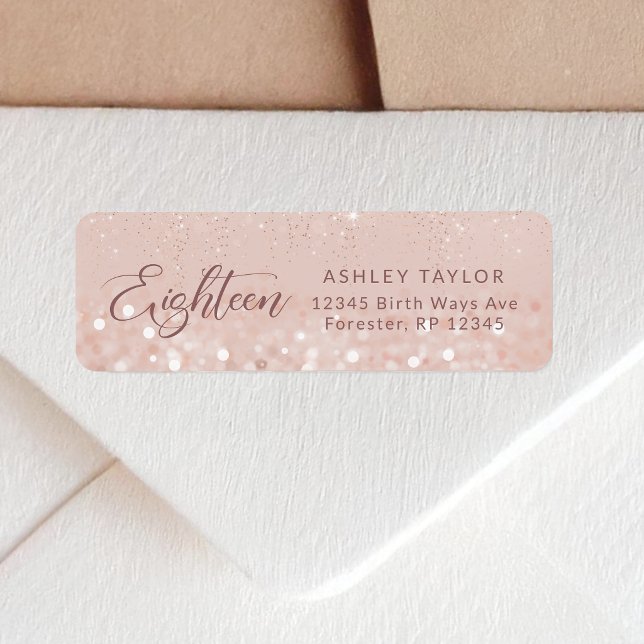 Étiquette d'adresse de retour pour 18e anniversair (Rose Gold Glitter 18th Birthday Return Address Label)