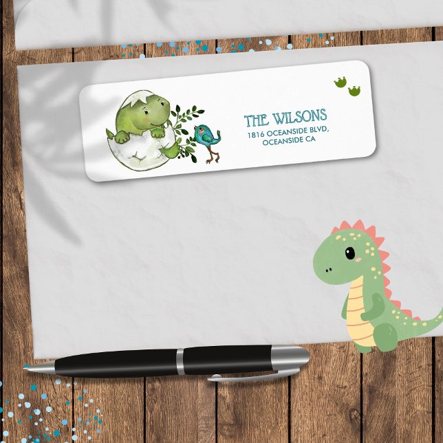 Étiquette d'adresse de retour pour Baby Shower ave (Cute Dino Baby Boy Shower Return Address Label)