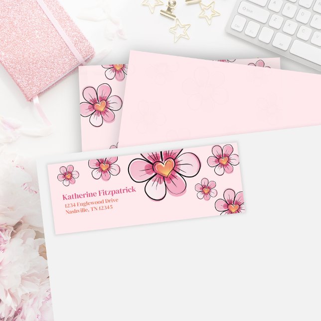 Étiquette d'adresse de retour pour Baby Shower Fle (Pink Doodle Flower Baby Shower Return Address Label)