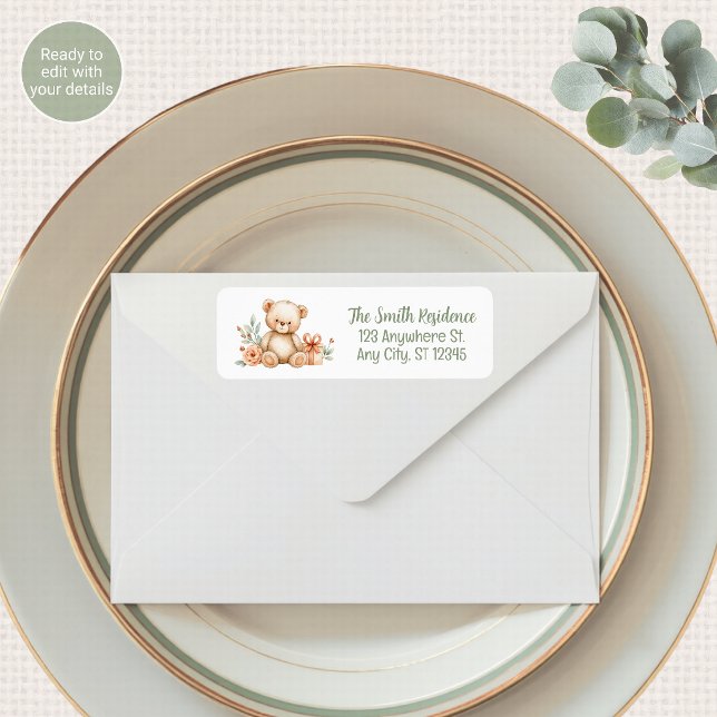 Étiquette d'adresse de retour pour Baby Shower Ted (Créateur téléchargé)