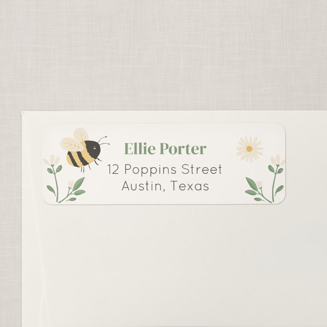Étiquette d'adresse de retour pour enfants abeille (Wildflower Flight - Honey Bee Return Address Label)