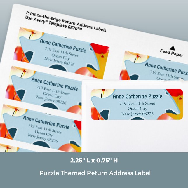 Étiquette d'adresse de retour pour fête d'annivers (Jigsaw Puzzle Kids Birthday Party Return Address Label, 2.25x0.75 Inch)