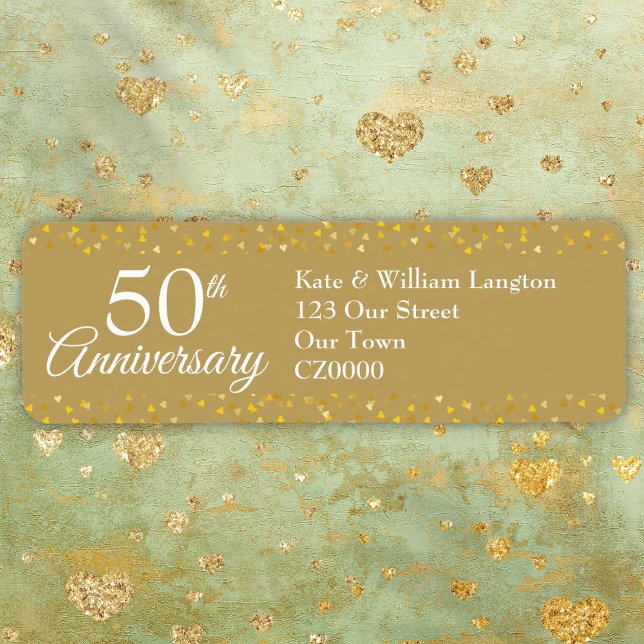 Étiquette d'adresse de retour pour les 50 ans de m (50th Wedding Anniversary Gold Return Address Label)