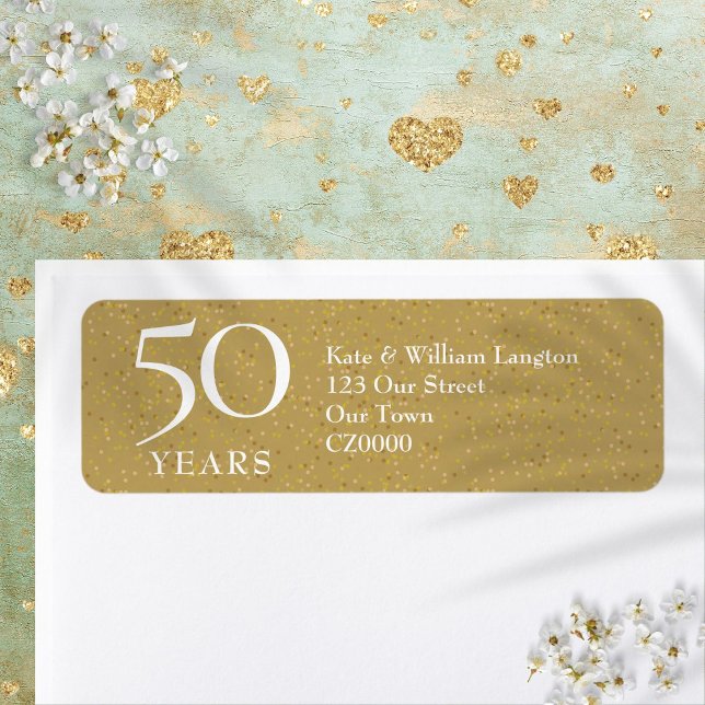 Étiquette d'adresse de retour pour les 50 ans de m (50th Wedding Anniversary Gold Return Address Label)