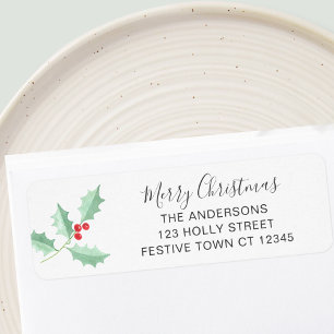Étiquette d'adresse de retour pour Noël au houx