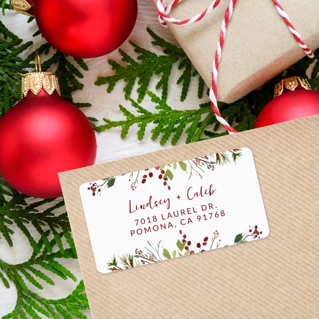 Étiquette d'adresse de retour pour Noël avec végét (Créateur téléchargé)