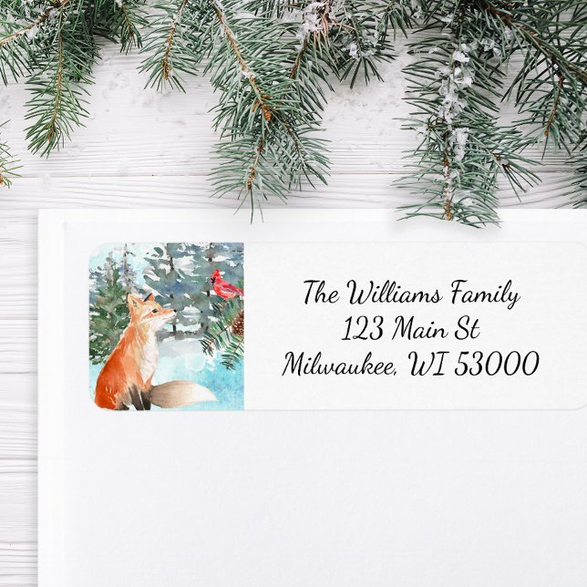 Étiquette d'adresse de retour pour Noël Renard des (Woodland Fox Return Address Label)