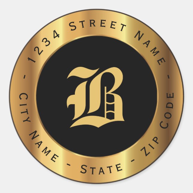 Étiquette d'adresse de retour Premium Gold Monogra (Devant)
