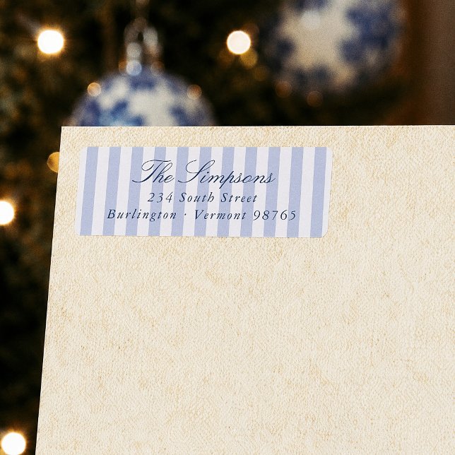 Étiquette d'adresse de retour rayée bleue Prépa (Créateur téléchargé)