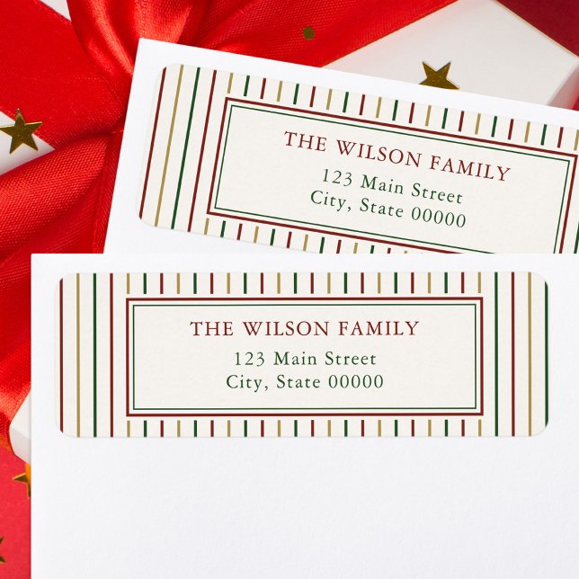 Étiquette d'adresse de retour rayures de Noël (Créateur téléchargé)