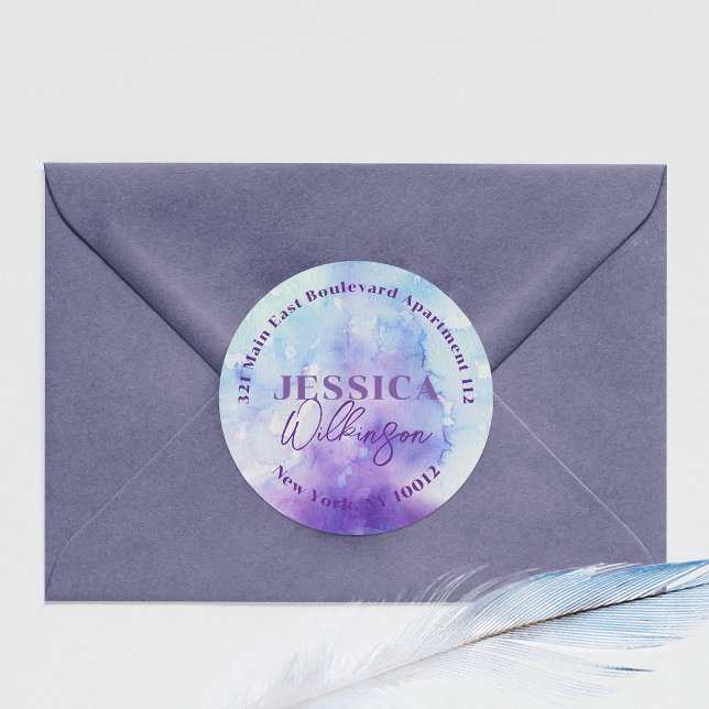 Étiquette d'adresse de retour ronde bleue violette (Créateur téléchargé)