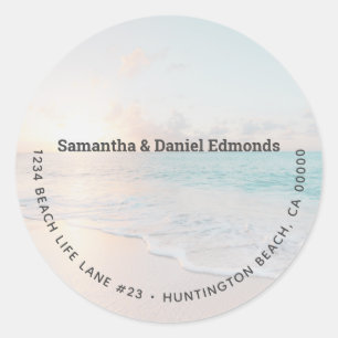Étiquette d'adresse de retour ronde de plage