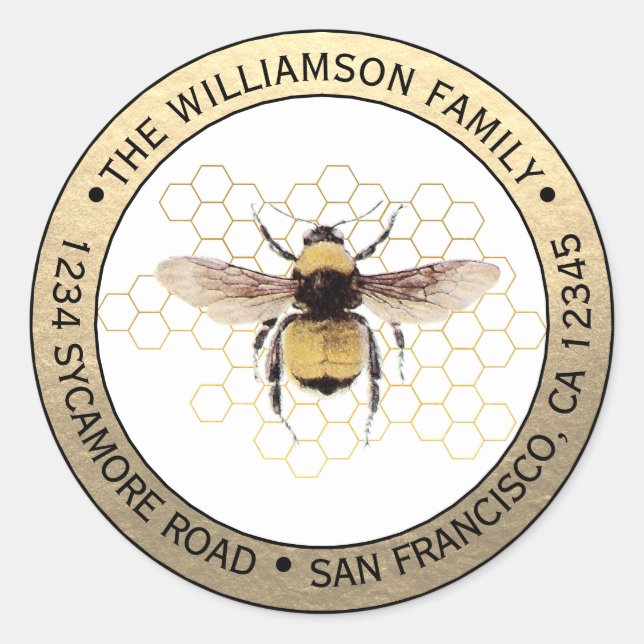 Étiquette d'adresse de retour ronde Rustique Bumbl (Devant)