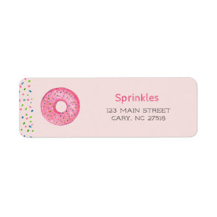 Étiquette d'adresse de retour rose avec donut aux 