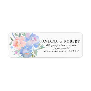 Étiquette d'adresse de retour rose et bleu floral
