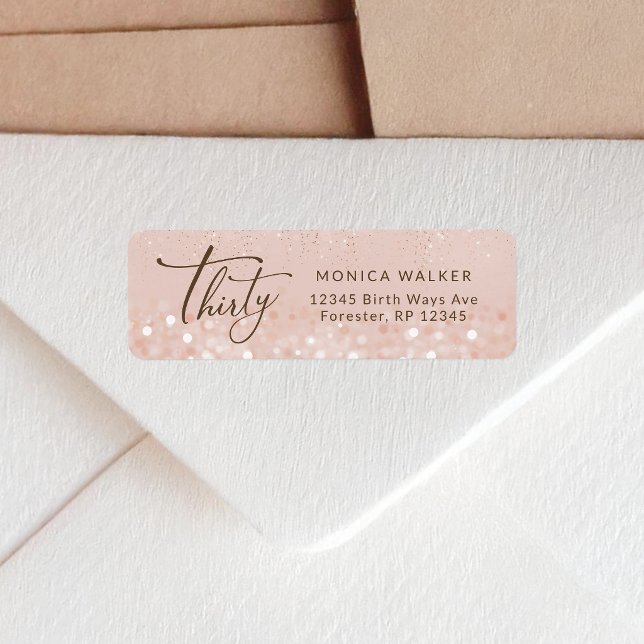 Étiquette d'adresse de retour Rose Gold Glitter 30 (Rose Gold Glitter 30th Birthday Return Address Label)