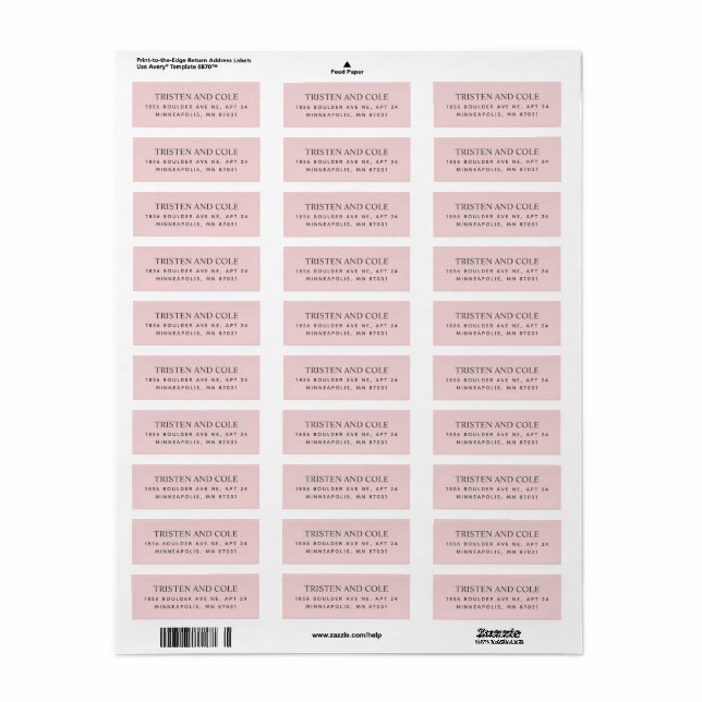 Étiquette d'adresse de retour Rose Pâle Élégante (Feuille entière)