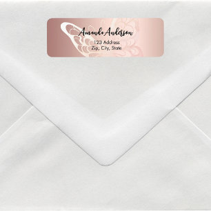 Étiquette d'adresse de retour rose papillon en or